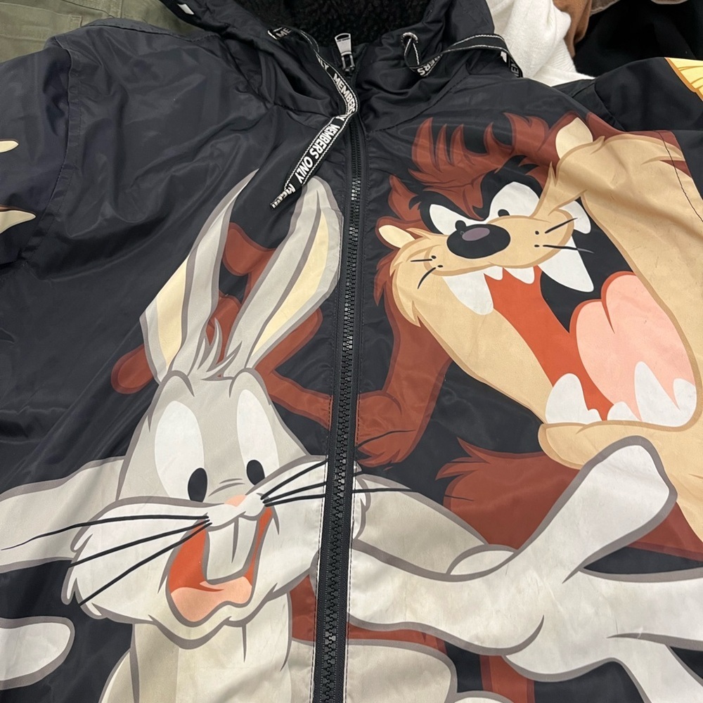 VTG Looney Tunes Bugs Taz Members Only Placement Hooded Jacket Size M Men - Picture 6 of 9